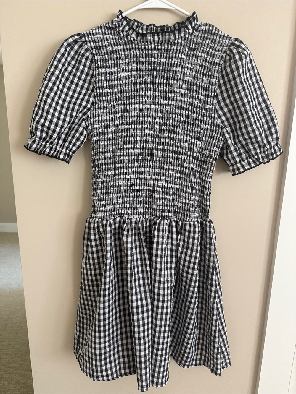 Black and White Gingham Smocked Dress